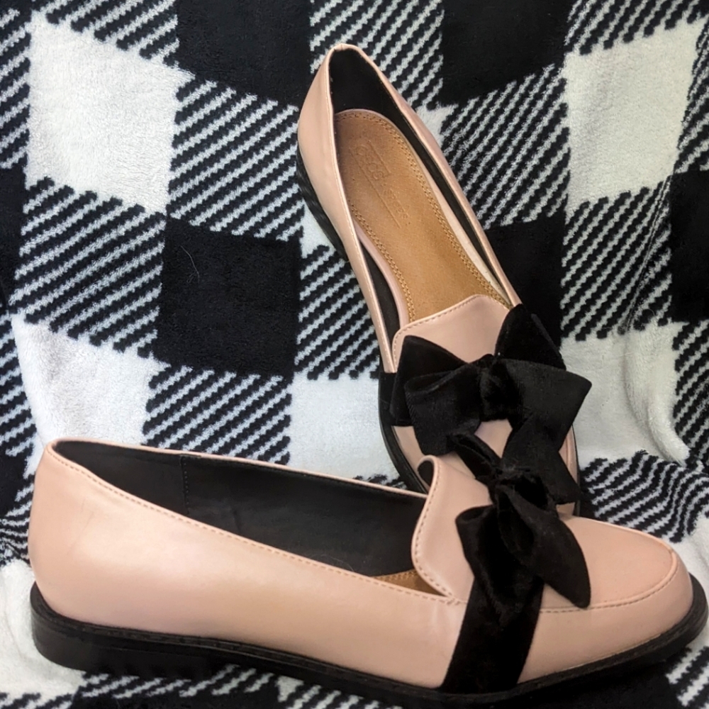 Light pink black bow loafers ASOS size 9